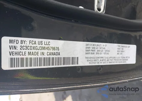 2021 Dodge Charger Scat Pack Rwd из США, поврежденный, VIN 2C3CDXGJ3MH579676